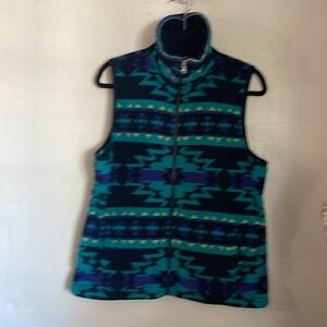 Chaps Sport Fleece Southwest Aztec Print Colorful Vest Women Size Large